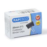 Rapesco FBC250B1 25 mm Papierklemmen, Zwart, Verpakking van 10