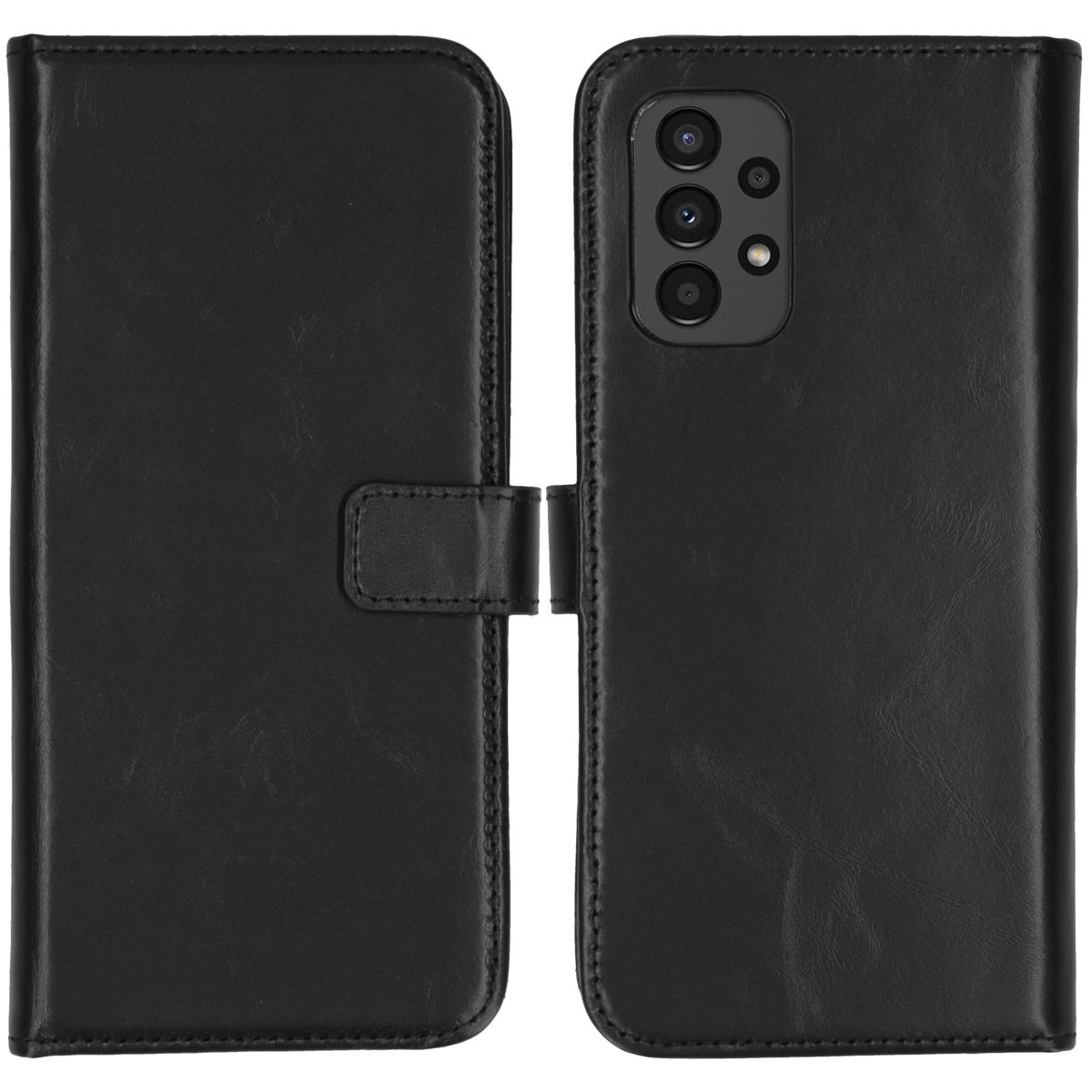 Selencia Echt Lederen Bookcase voor Samsung Galaxy A13 (4G) - Zwart