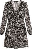 Faina Leo E-Commerce Ltd. Faina Jurk Panterprint V-hals Lange Mouw Kort Polyester Gebroken Wit Zwart S