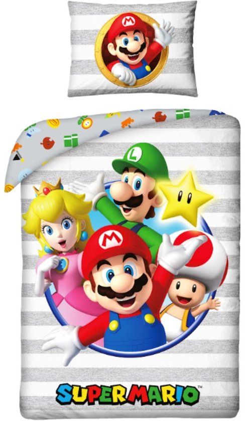 4KidsOnly Mister License Super Mario Dekbedovertrek - 140 x 200 cm - Polyester - Grijs