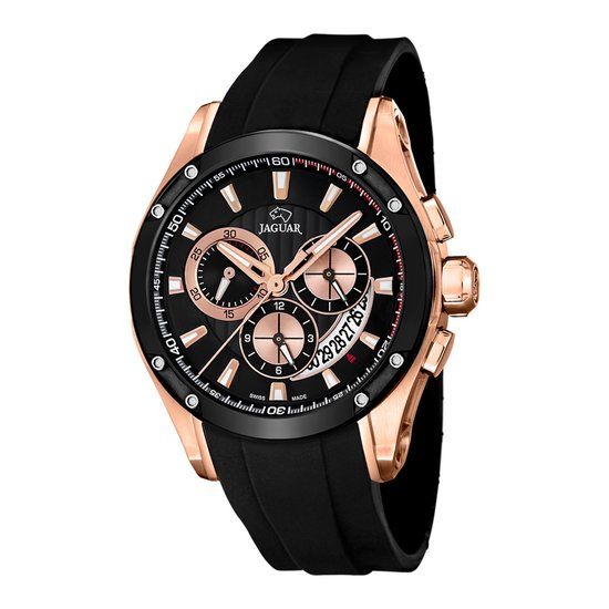 Jaguar J691/1 Heren Horloge - Zwart/Rosé - Saffierglas - 45mm