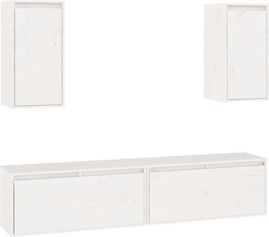 vidaXL Tv-meubelen 4 stuks - Massief Grenenhout - Wit