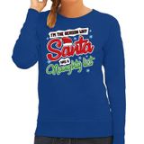 Bellatio Decorations Foute Kersttrui - sweater - Im the reason why Santa has a naughty list - blauw - voor dames - kerstkleding S