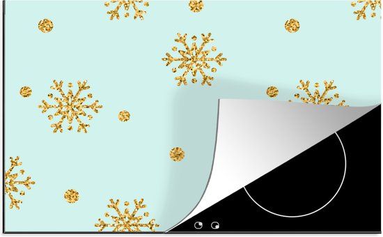 KitchenYeah® Inductie beschermer 77x51 cm - Kerst - Patroon - Sneeuw - Goud - Inductiebeschermer