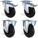 Htr Lot Roulettes Pivotantes À Frein Et Fixes Caoutchouc Noir Diamètre 80mm Charge 150kg