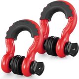 VEVOR 3/4" D-Ringbeugel, 2-Pack Gelegeerde Stalen Beugels 62832 Lbs (28,5 Ton) Breeksterkte Met 7/8" Schroefpen, Isolatoren en Ringen, Zware Off-Road Voertuigbergingsbeugel voor Jeep-Truck, Rood