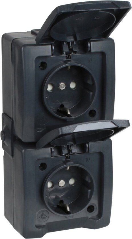 Nautic Dubbel Stopcontact - IP44 - met Randaarde - Verticaal - Antraciet