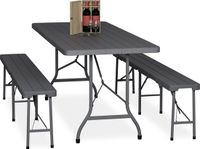Merkloos Biertafel Set - Inklapbaar - 3-delig - Met Banken - Kunststof - Campingtafel - Grijs