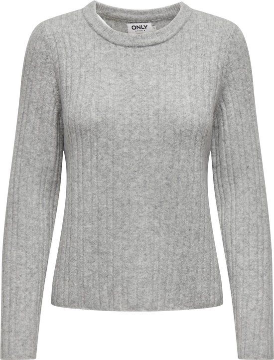 ONLY ONLJEANETT LIFE L/S RIB O-NECK CC KNT Dames Trui - Light Grey Melange - Maat L