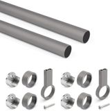 Emuca Lot van 2 ronde kastrails D.28mm lengte 0.75m met beugels, Aluminium en Zamak, Titanium