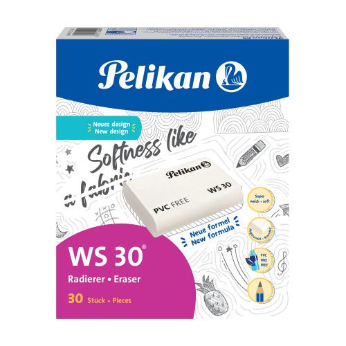 Pelikan WS30 Eraser - White - Plastic - Box of 30