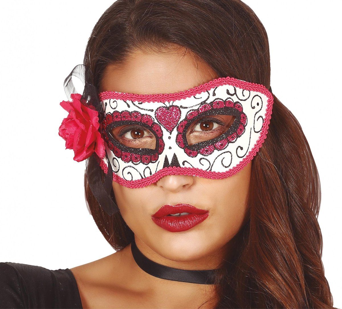 Fiestas Guirca Masker Day Of The Dead Dames Wit/roze - Kunststof