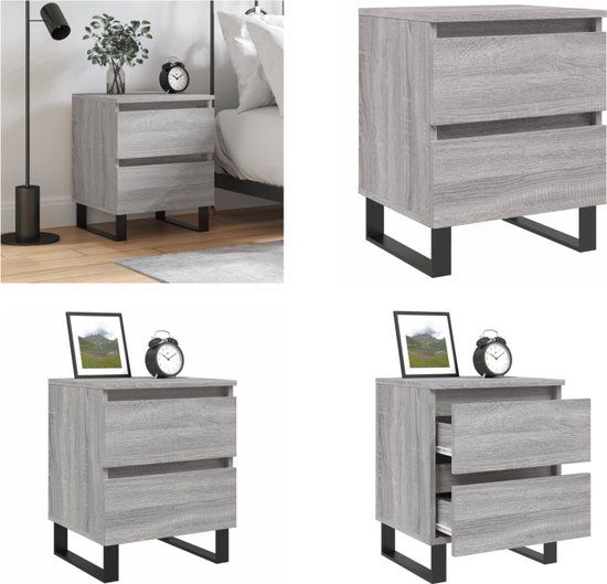 vidaXL Nachtkastje 40x35x50 cm bewerkt hout grijs sonoma eikenkleurig