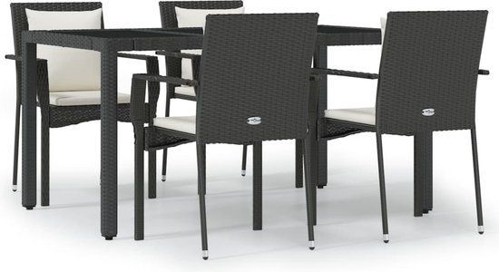 vidaXL 5-delige Tuinset met kussens poly rattan zwart