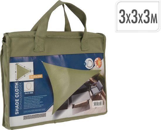 ProGarden Schaduwdoek - driehoek - 3x3x3 m - groen - Stokparasol - UV-bescherming - 2 jaar garantie