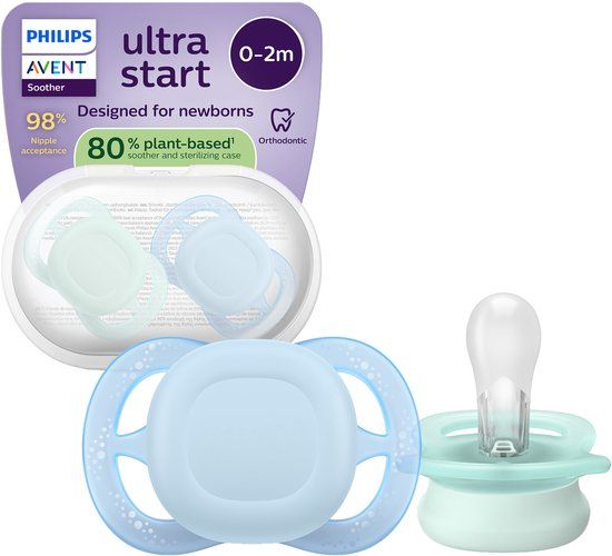 Philips Avent Ultra Start – BPA-vrije siliconen fopspeen (0-6 mnd) – Symmetrisch ontwerp – 2 stuks - SCF075/12