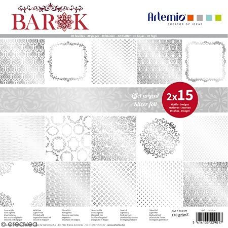 Artemio Notitieblok, 30 vellen, 30 x 30 cm, Barok Foil Silver