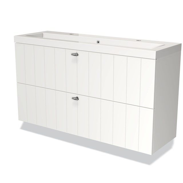 Maxaro Badkamermeubel 120cm Modulo Slim Mat Wit 2 Lades Lamel Wastafel Mineraalmarmer