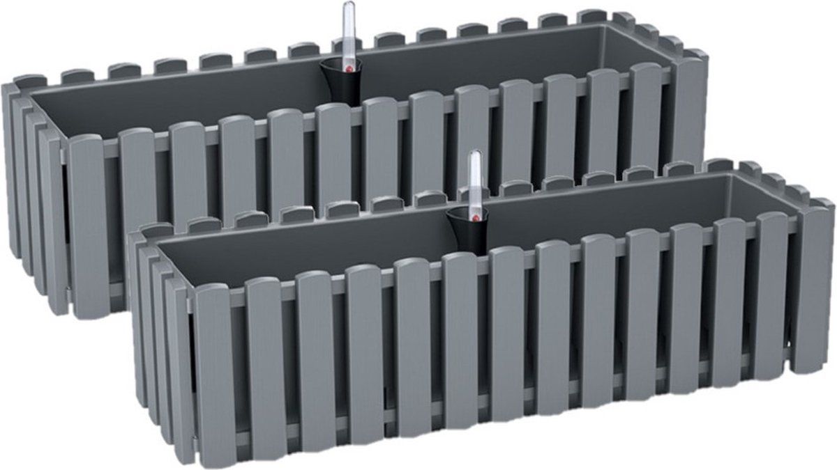Prosperplast 2x Plantenbakken Fence-Look Kunststof 58x18x16cm - Steengrijs