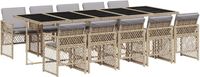 vidaXL Ensemble de jardin 11 pièces avec coussins, polyrotin, beige