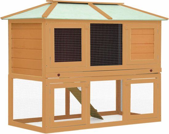 vidaXL Konijnenhok - 2 Verdiepingen - Hout - 130x68x105cm