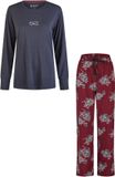 By Louise Dames Pyjama Set Lang Modal/Bamboe Viscose Donkerblauw/Bordeaux Rood Gebloemd - Maat M