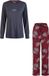 By Louise Dames Pyjama Set Lang Modal/Bamboe Viscose Donkerblauw/Bordeaux Rood Gebloemd - Maat M