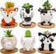 Bol Petit pot de fleurs en céramique avec soucoupe en bambou et trou de drainage, pot succulent, pot de plantes cactus en forme d'animal pour plantes d'intérieur et d'extérieur, idéal pour jardin, maison, bureau, décoration et cadeau