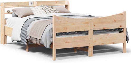 vidaXL Bedframe met hoofdbord massief grenenhout 150x200 cm
