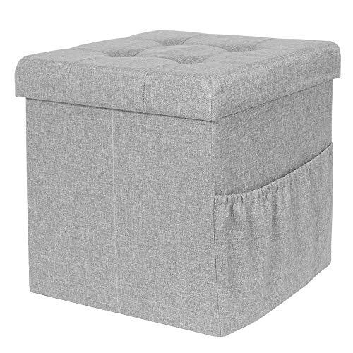 The Home Deco Factory Coffre Pouf Pliable Tissu Gris Clair