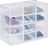 Merkloos Relaxdays Schoenenbox - Set van 12 - Kunststof - Transparant/Wit - Stapelbaar - Tot Maat 45