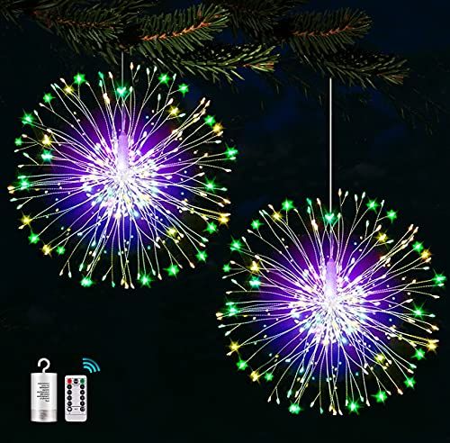 Joycome Vuurwerk Lichten 2 Pack 198 LED Starburst Lichten op batterijen, 8 modi Kerst Hanglampen met afstandsbediening, Outdoor Waterdichte Starburst Fairy Lights voor Tuin Tree Decoraties Multicolor