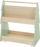 Joyz Kinderboekenkast dennenhout design groen/natuur met legplanken en wielen