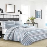 Nautica Katoenen Quilt-Sham Set, Grijs/Blauw, Vol/Koningin