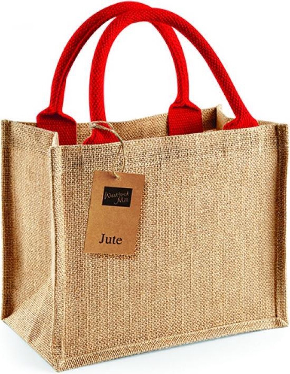 Westford Mill Jute Mini Geschenk Zak (W412) - Kerstmis - Geschenk/Lunch/Werk Zak - Natuurlijk/Helderrood