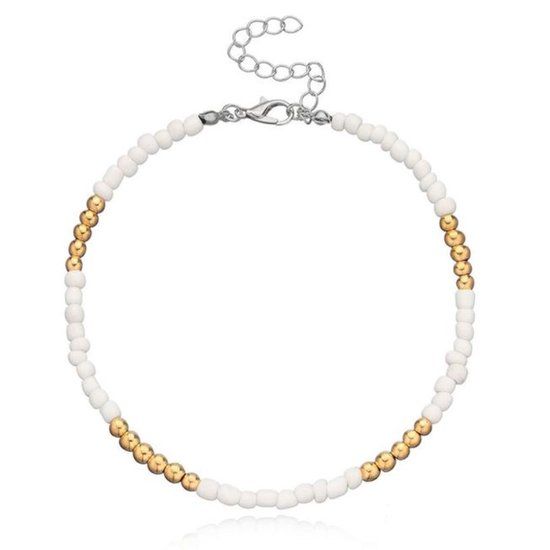 LGT JWLS Lookinggoodtoday Bohemian stijl Kralen Enkelbandje - Wit Goudkleurig