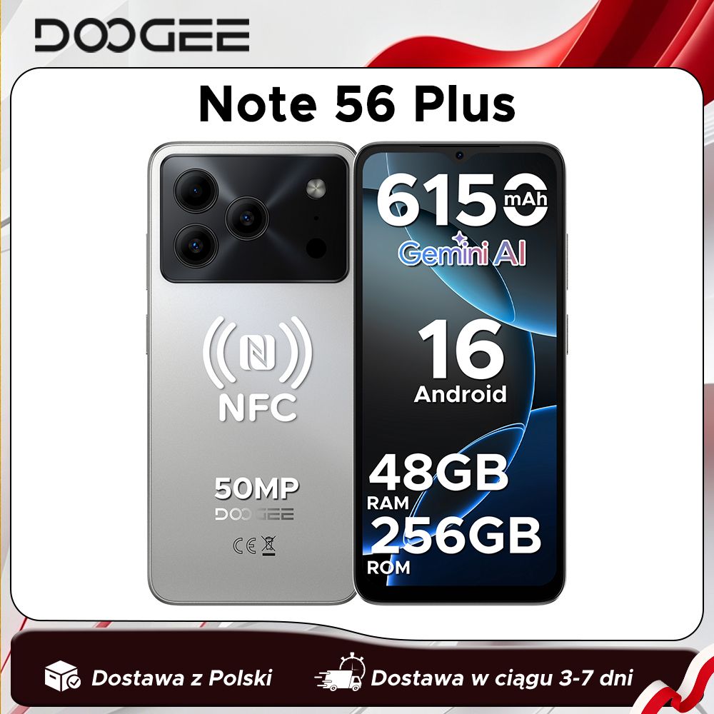 DOOGEE Note56 Plus Smartphone Android 16 48GB+256GB 6150mAh Grote Batterij 6.56'' 90Hz Scherm UNISOC T7225 50MP Camera NFC