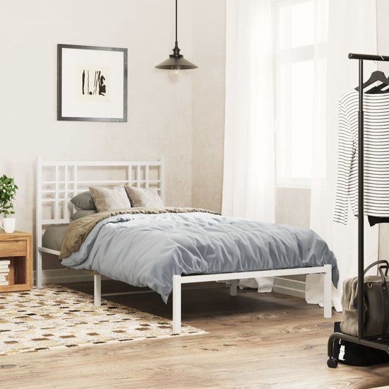 vidaXL Bedframe met hoofdbord metaal wit 100x190 cm
