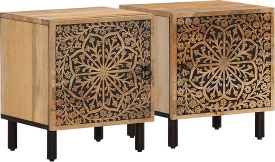 vidaXL Nachtkastjes - Set van 2 - Massief Mangohout - Bruin - 40x33x46 cm
