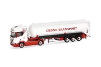 Herpa vrachtwagen model Scania CR 20 HD zuigsilo-oplegger "Crone Handel und Transport", schaal 1:87, voor diorama, modelbouw, verzamelobject, Made in Germany, kunststof