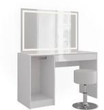 Vicco Sherry Kaptafel set met kruk – 119.8 cm met LED-verlichting en kruk Wit/wit hoogglans