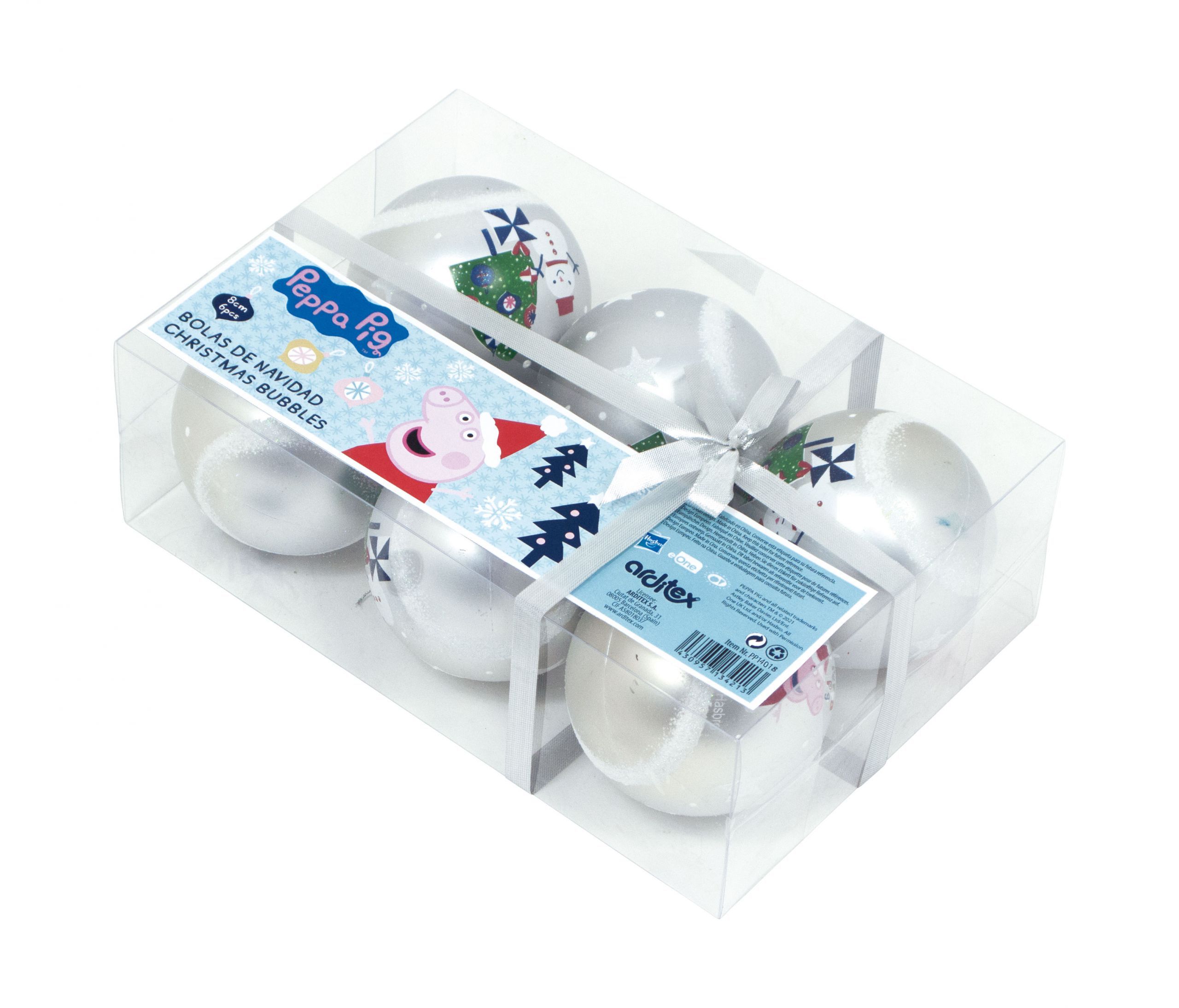 Arditex Kerstbal Peppa Pig Cosy corner Zilver 6 stuks - Ø 8 cm