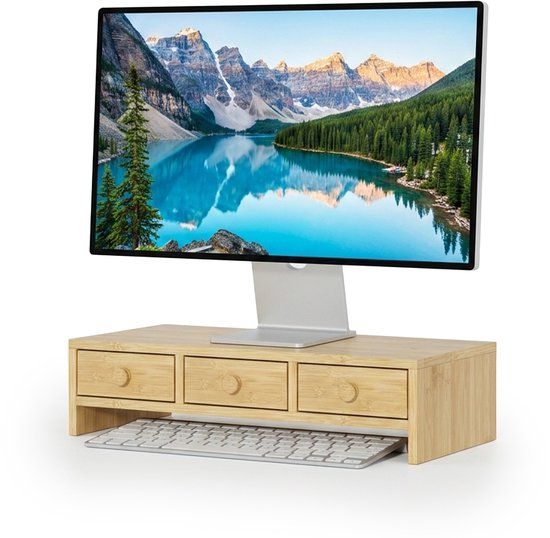 Relaxdays monitorstandaard - 51x12,5x24 cm - naturel