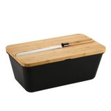 Kesper Broodtrommel Met Mes, Kunststof, Bamboe, Zwart, Bruin