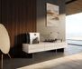 Meuble TV Cuor 150 cm Céramique Laminam® Travertino Bianco Crème-blanc 1 clapet 1 tiroir Pied optique flottant Métal Noir