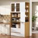 OKWISH Hoge Kast - Verstelbare Planken En 2 Laden - Voor Keuken Woonkamer En Eetkamer - 100x40x200 cm - MDF - Wit+Naturel