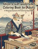 Ukiyo-e Cat Sushi Chef Coloring Book for Adults