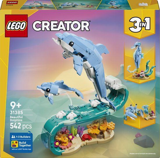 LEGO® Creator 3in1 Zeedieren: Prachtige Dolfijnen - Bouw Om tot een Zeepaardje of Krab - 31385
