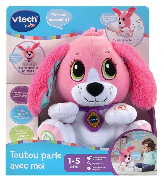 Vtech Baby Doggie Talk to me (FR) Hond Knuffel met Geluid Roze