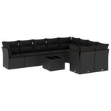 vidaXL 10-delige Loungeset met Kussens, Poly Rattan, Zwart
